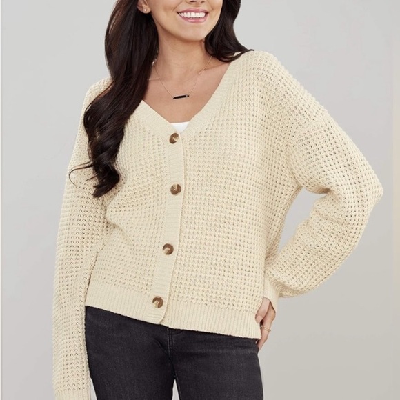 Mud Pie Sweaters - Mudpie Kara Boho Knit Button Front V-Neck Casual Neutral Cardigan Cream S/M